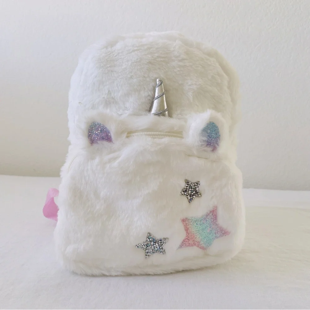 Silver Unicorn Furry/Plush Backpack